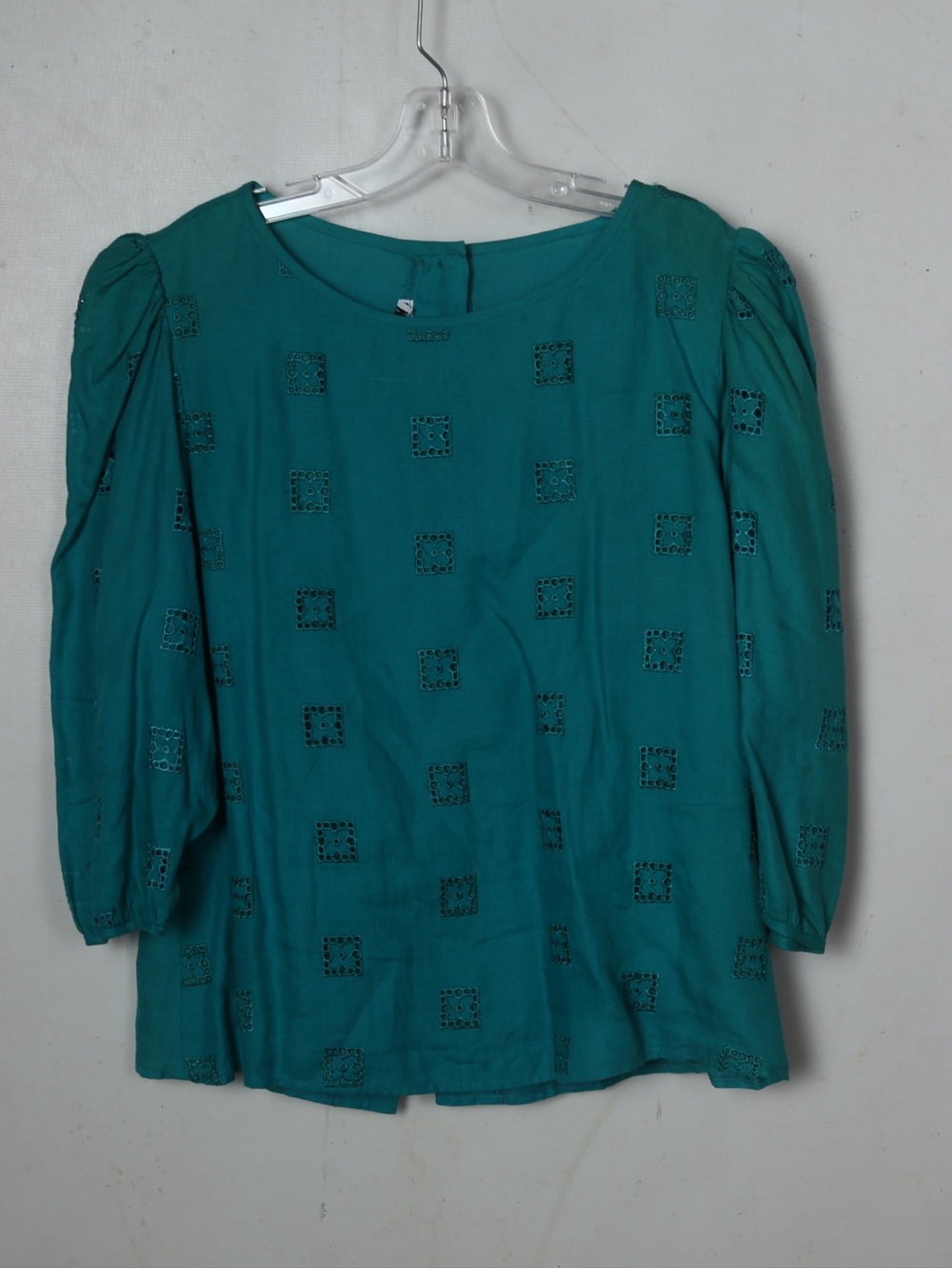 liberty Teal Square Eyelet Puff-Sleeve Blouse